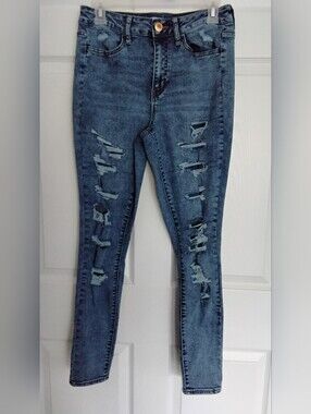 SO Women's Skinny Distressed Blue Jeans